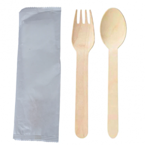 PRE-PACKED WOODEN CUTLERY SET (16CM SPOON + 16CM FORK)